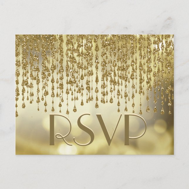 Invitation Carte Postale RSVP | Flux Gold Confetti avec Arrière - plan Boke (Devant)