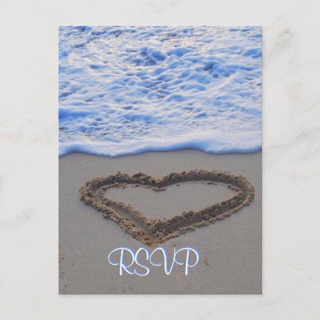 Invitation Carte Postale RSVP Heart in Sand at Beach (Devant)