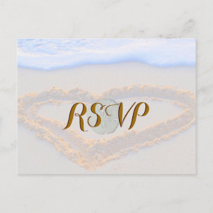 Invitation Carte Postale RSVP Heart in Sand at Beach