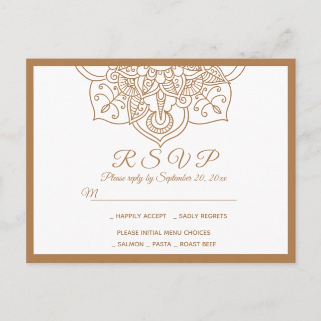 Invitation Carte Postale RSVP Mandala Brown Boho Indien Mariage moderne (Devant)