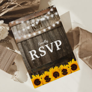 Invitation Carte Postale RSVP Mariage Campagnard Rustique Lumières de Tou
