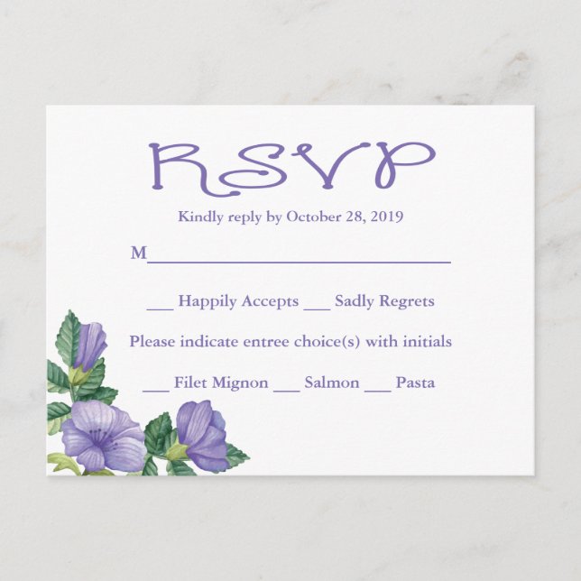 Invitation Carte Postale RSVP Mariage d'aquarelle violet (Devant)