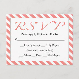 Invitation Carte Postale RSVP Mariage / Parti en bande rose et blanc