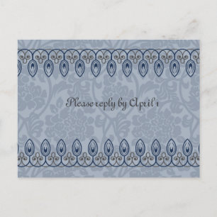 Invitation Carte Postale Rsvp médiéval bleu de brocard