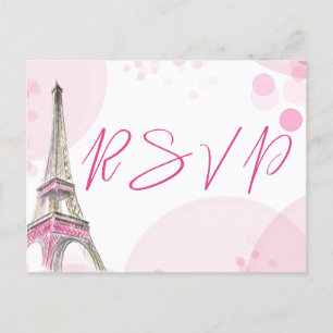 Invitation Carte Postale RSVP Paris Tour Eiffel Rose blanc doux 16