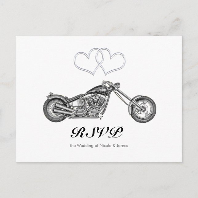 Invitation Carte Postale RSVP pour le mariage de motards aux coeurs d'argen (Devant)