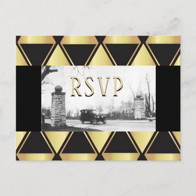 Invitation Carte Postale RSVP Roaring Twenties Art Déco (Devant)