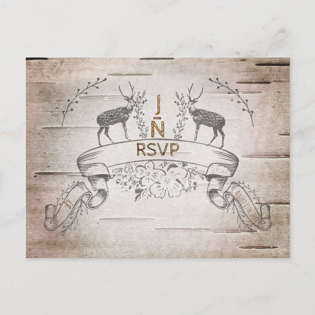 Invitation Carte Postale RSVP RSVP pour le mariage des oiseaux et des branc (Devant)