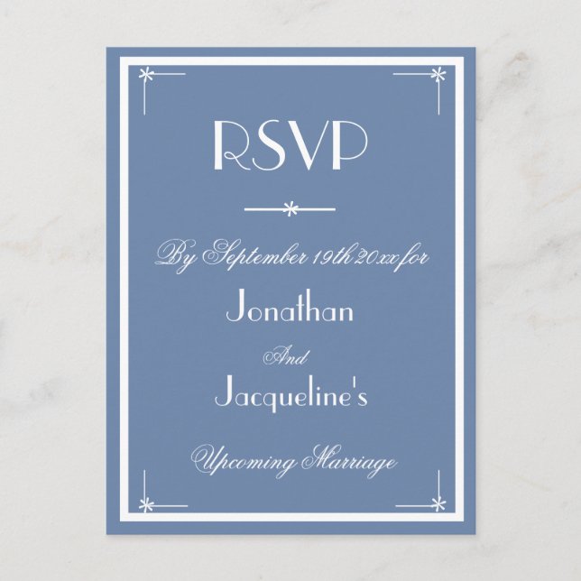 Invitation Carte Postale RSVP Rustique Dusty Blue Mariage choix de repas RS (Devant)