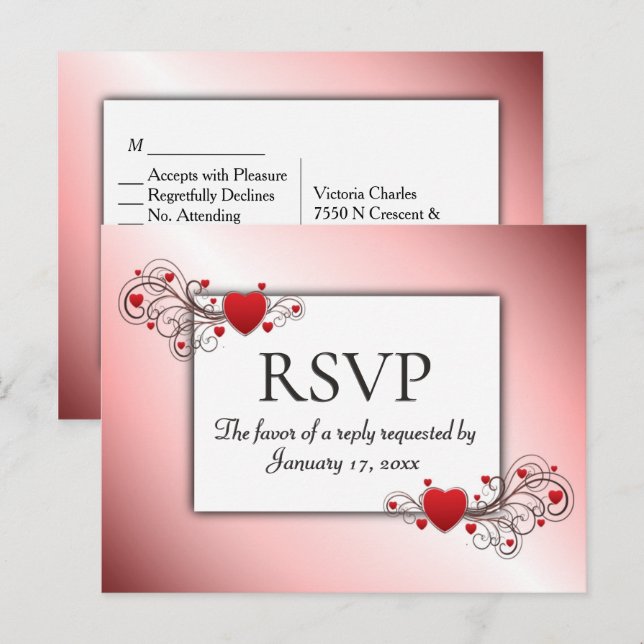 Invitation Carte Postale RSVP Saint-Valentin avec choix de dîner  (Devant / Derrière)