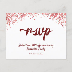 Invitation Carte Postale Ruby Red Anniversaire Confetti RSVP