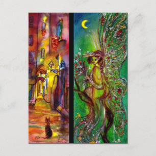 Invitation Carte Postale Rue dans la nuit et Fée Verte