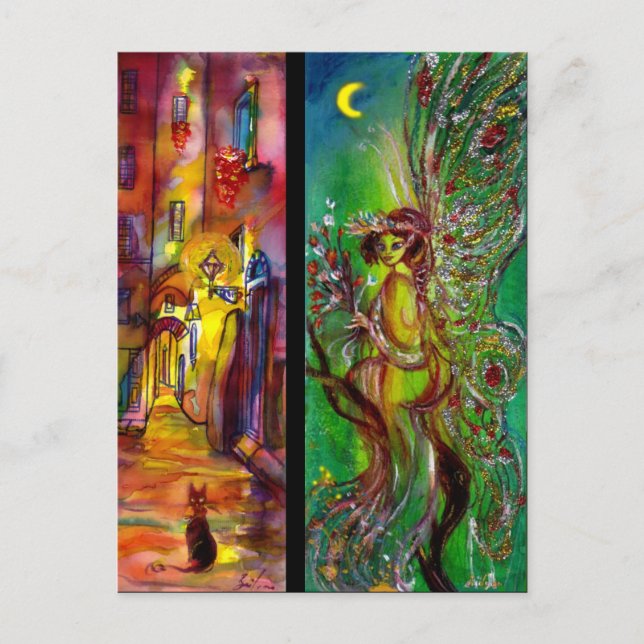 Invitation Carte Postale Rue dans la nuit et Green Fairy (Devant)