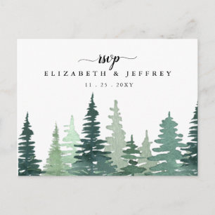 Invitation Carte Postale Russe Aquarelle Pine Forest hiver RSVP