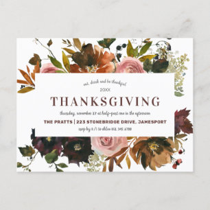 Invitation Carte Postale Russe Automne Floral Thanksgiving Dîner