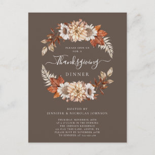 Invitation Carte Postale Russe Brown Automne Floral Thanksgiving Dîner