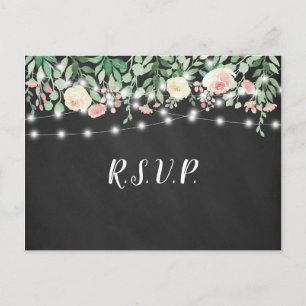 Invitation Carte Postale Russe Chalkboard Blush Floral Lights mariage rsvp