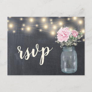 Invitation Carte Postale Russe Chalkboard Peony Floral Mason Jar RSVP