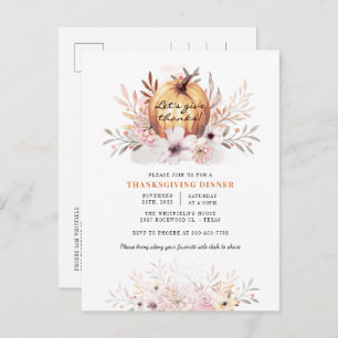 Invitation Carte Postale Russe Floral Automne quitte Citrouille Thanksgivin
