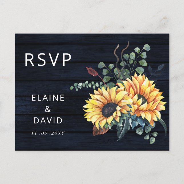 Invitation Carte Postale Russe Marine Grange Bois Pays Tournesols RSVP (Devant)