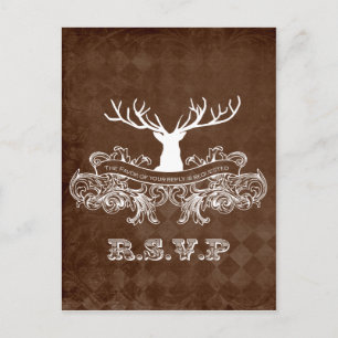 Invitation Carte Postale Rustic Antler, Deer Winter Woodland rsvp