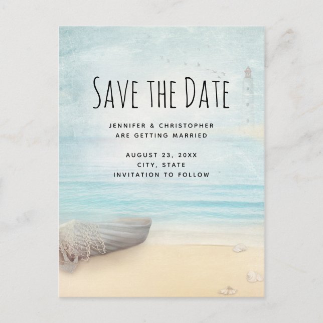 Invitation Carte Postale Rustic Beach Scene Enregistrer la date (Devant)