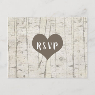 Invitation Carte Postale Rustic Birch Wood mariage rsvp buffet