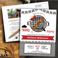 Rustic Black Red Plaid Photo Graduation BBQ Party