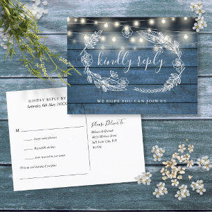 Invitation Carte Postale Rustic Blue Wood Floral Demande de la chanson Cart