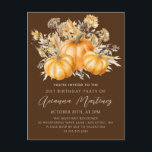 Invitation Carte Postale Rustic Boho Citrouille Automne 21ème fête d'annive<br><div class="desc">Les citrouilles d'automne sont nichés dans de délicats fleurs sauvages dorés et oranges pour créer une esthétique élégante. Tout le texte est éditable pour vous permettre de créer facilement votre propre humeur spéciale.</div>