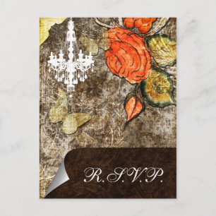 Invitation Carte Postale Rustic Chic Brown Mariage Rose Vintage
