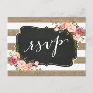 Invitation Carte Postale Rustic Country Linen Burlap Mariage Floral RSVP