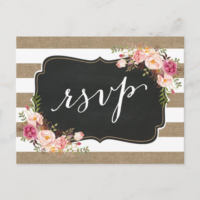 Invitation Carte Postale Rustic Country Linen Burlap Mariage Floral RSVP (Devant)