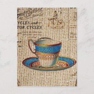 Invitation Carte Postale Rustic english country tea party blue teacup