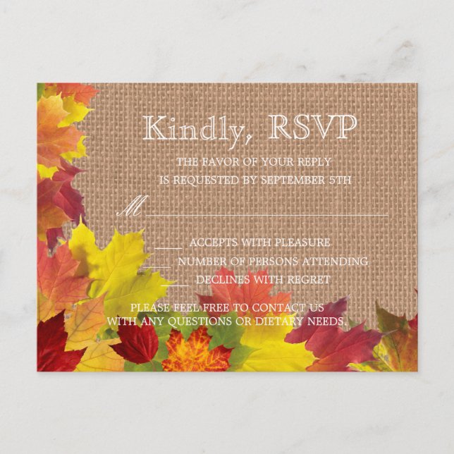 Invitation Carte Postale Rustic Fall quitte Burlap Wedding RSVP (Devant)
