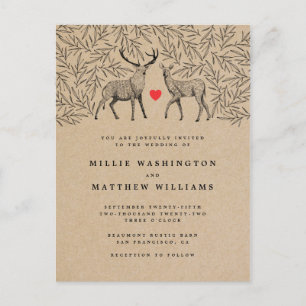 Invitation Carte Postale Rustic Kraft Woodland Buck & Doe Mariage botanique