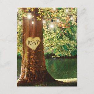 Invitation Carte Postale Rustic Mountain Lake Twinkle Lumières Mariage RSVP