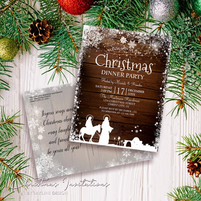 Invitation Carte Postale Rustic Stars illumine Mary & Joseph Christmas Part (Créateur téléchargé)