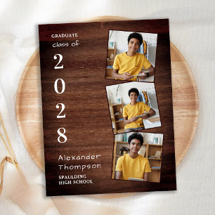 Invitation Carte Postale Rustique 3 Photo Collage Comté Diplôme en bois