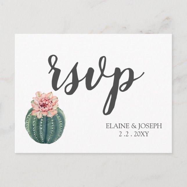 Invitation Carte Postale Rustique Blush Cactus Botanique Nature Mariage du  (Devant)