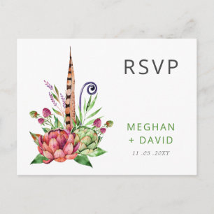 Invitation Carte Postale Rustique Boho Succulent Cactus Verdure Mariage RSV