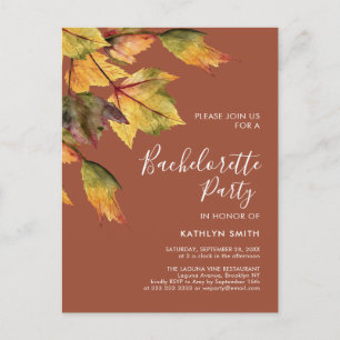 Invitation Carte Postale Rustique Brown Autumn Foliage Bachelorette Party