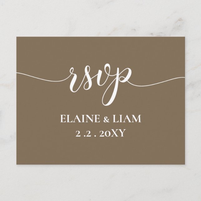 Invitation Carte Postale Rustique Brown Calligraphie simple Moderne RSVP (Devant)