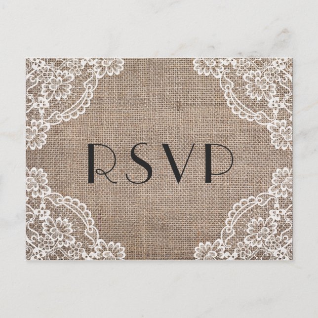Invitation Carte Postale Rustique Burlap avec Coins en Dentelle | Choix de  (Devant)