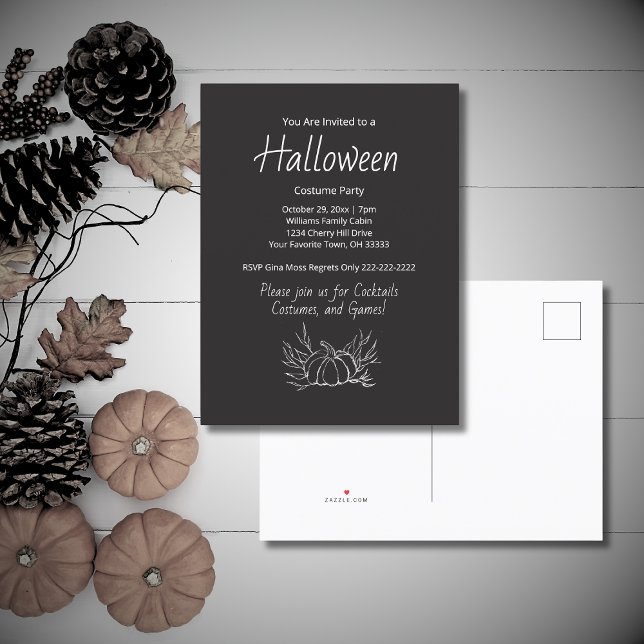 Invitation Carte Postale Rustique Chalkboard Halloween Costume Citrouille (Créateur téléchargé)