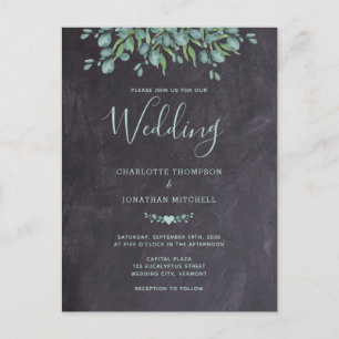Invitation Carte Postale Rustique Chalkboard Vert Eucalyptus Mariage