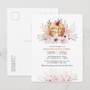 Invitation Carte Postale Rustique Friendsgiving Floral Fall Feuilles Citrou