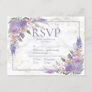 Invitation Carte Postale Rustique Lavender Lilac Gold Floral Wedding RSVP