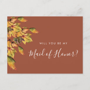 Invitation Carte Postale Rustique Mariage d'automne serez-vous ma servante