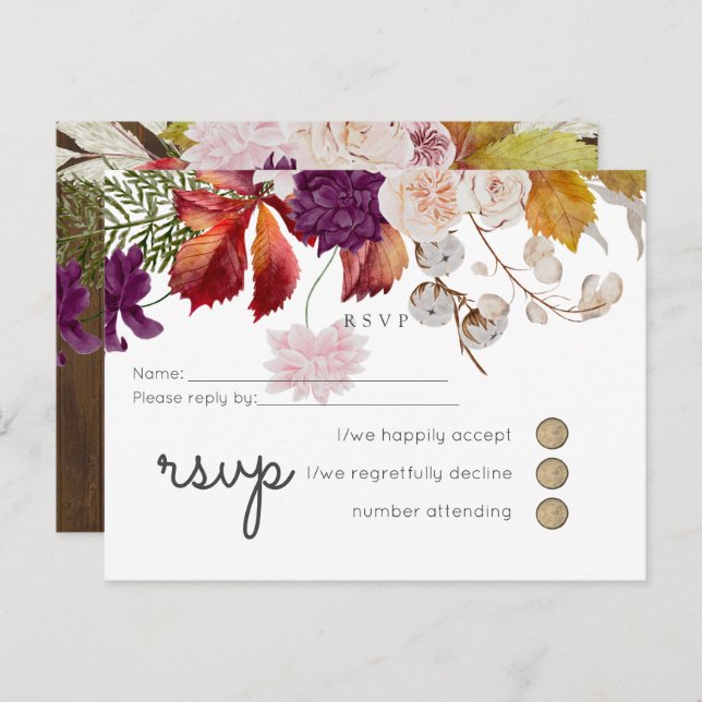 Invitation Carte Postale Rustique Maroon Ginger Blush Wedding RSVP (Devant / Derrière)